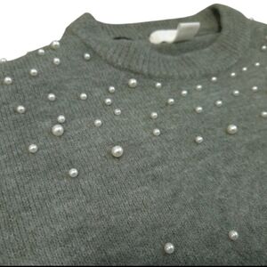 H&M NWOT Sage Green Sweater with Pearl Details